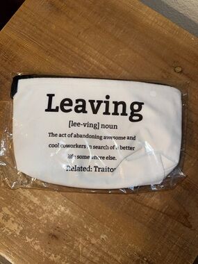 White 'Leaving' Novelty Pouch - Text Print